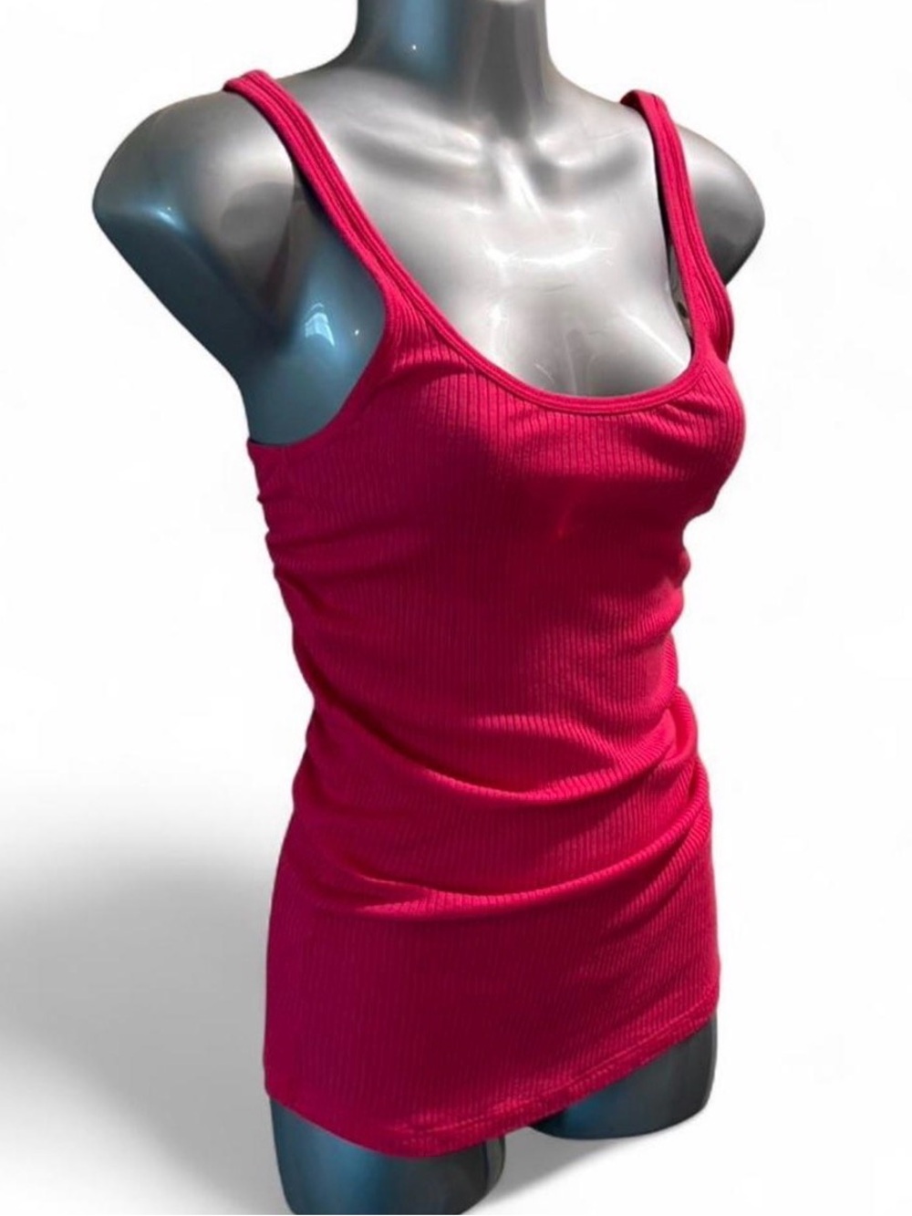 Vince. Ribbed Scoop Neck Tank Top - Hot Pink